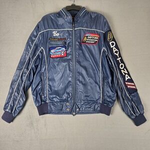 Style Auto Bomber Jacket Mens XL Racing Daytona International‎ Speedway Hood VTG